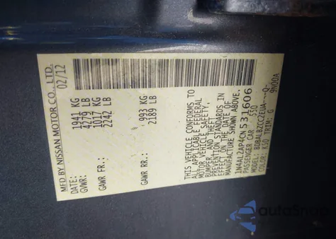 2012 Nissan Altima 2.5 S z USA, uszkodzony, nr VIN 1N4AL2AP4CN531606